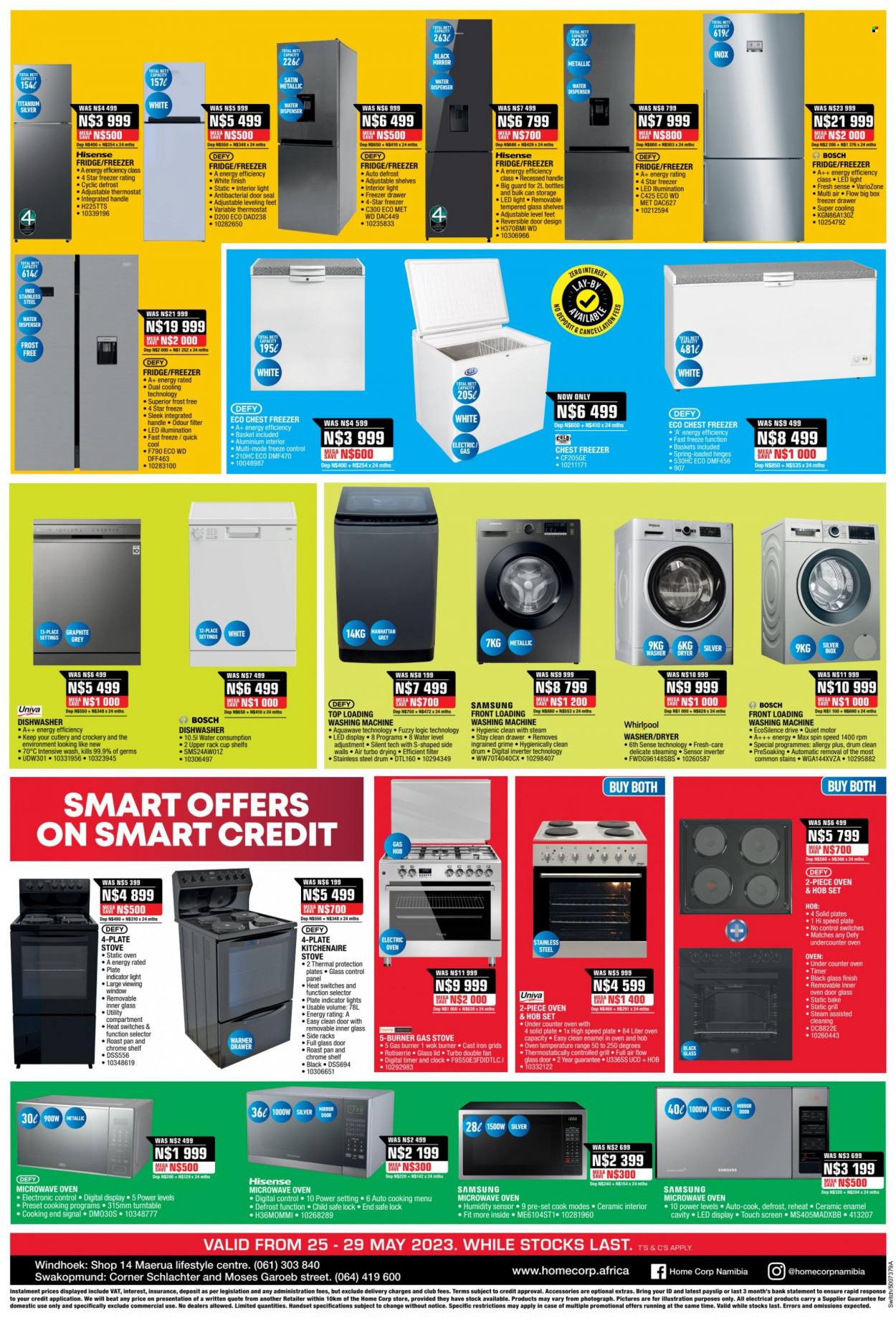 thumbnail - HomeCorp catalogue  - 25/05/2023 - 29/05/2023 - Sales products - shelves, mirror, Samsung, Hisense, freezer, chest freezer, refrigerator, fridge, Whirlpool, oven, stove, gas stove, microwave, hob, water dispenser, basket. Page 8.