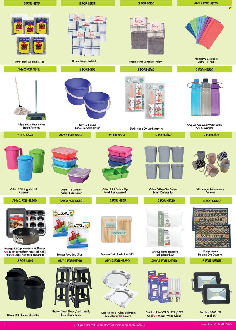 Game catalogue  - 01/07/2023 - 30/09/2023 - Sales products - biscuit, sugar, water, tea, coffee, pan, canister, bag clips, cake pan, drink bottle, cup, scale, storage box, meal box, pillow. Page 3.