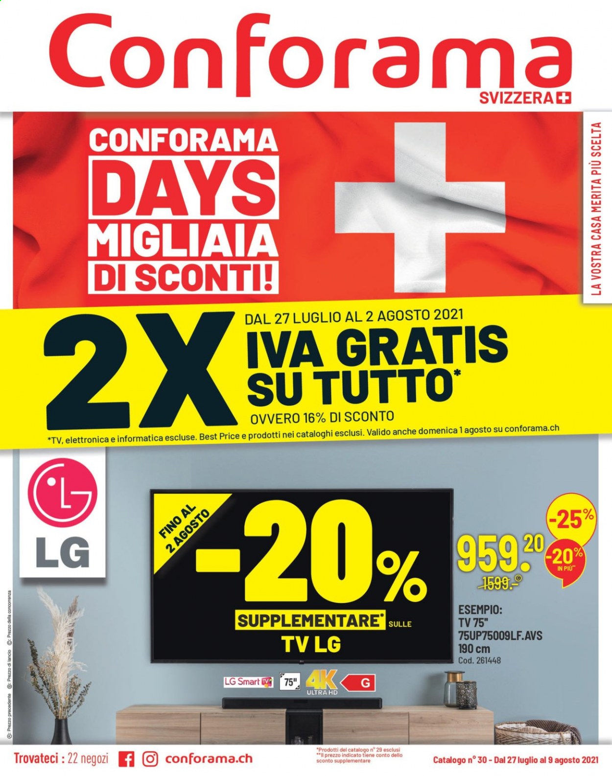 Volantino Conforama - 27.7.2021 - 9.8.2021. Pagina 1
