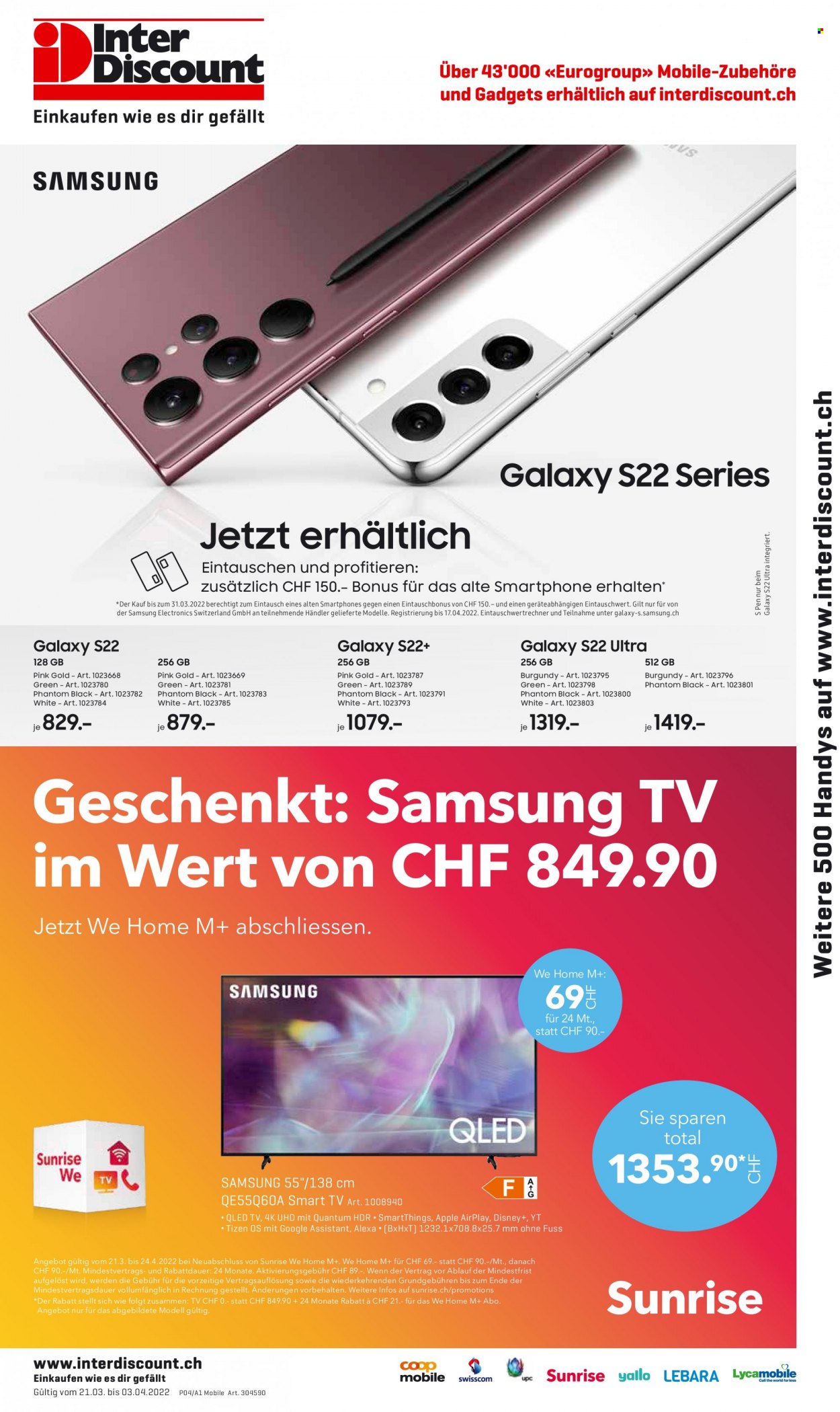 Prospekt Interdiscount - 21.3.2022 - 3.4.2022. Seite 1