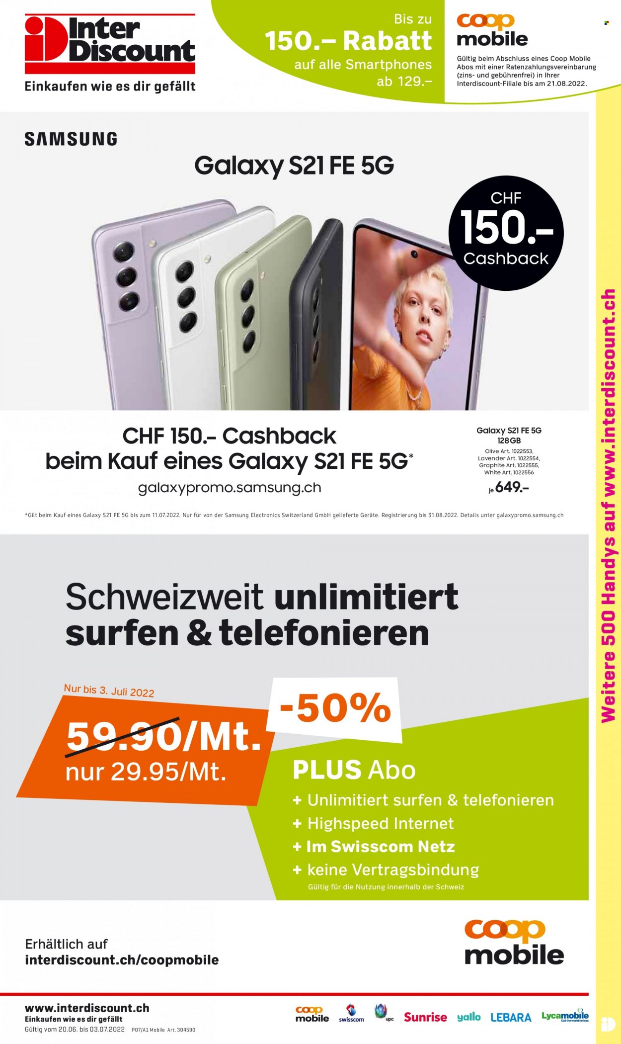 Prospekt Interdiscount - 20.6.2022 - 3.7.2022. Seite 1