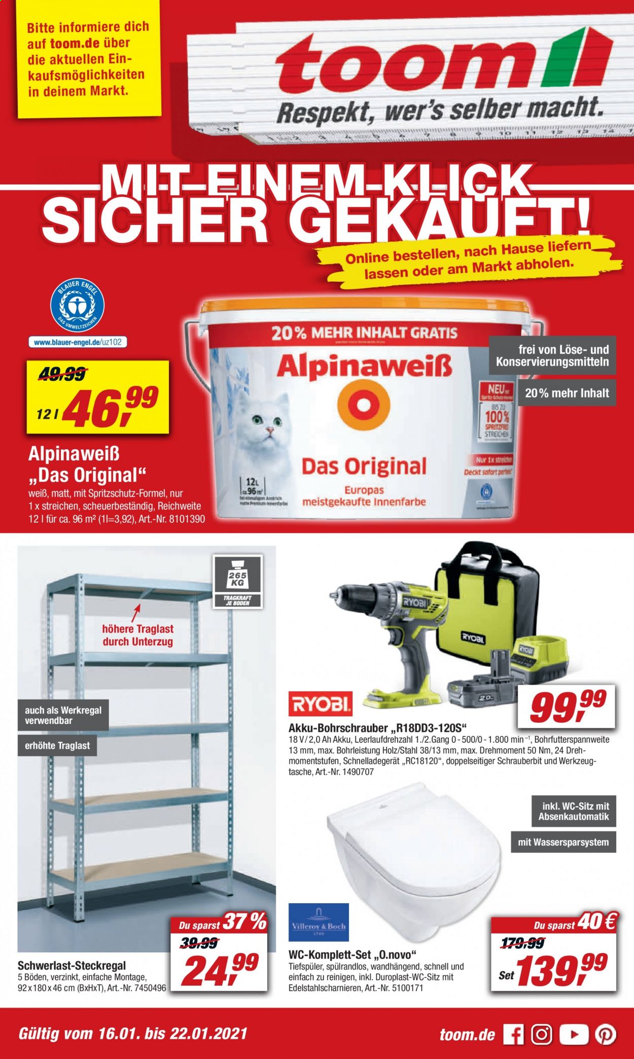 toom Baumarkt Prospekte  - 16.01.2021 - 22.01.2021. Seite 1