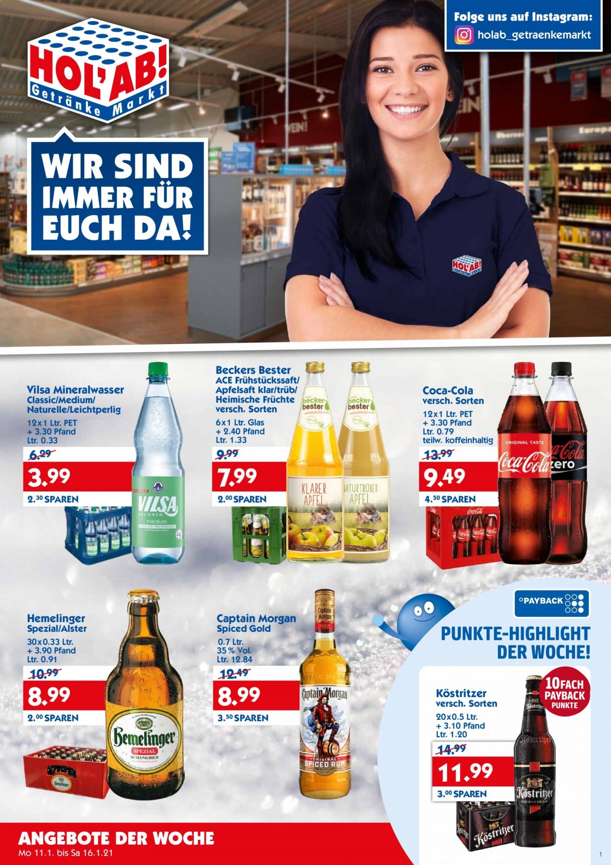 Hol'ab! Getränkemarkt Prospekte  - 11.01.2021 - 16.01.2021. Seite 1