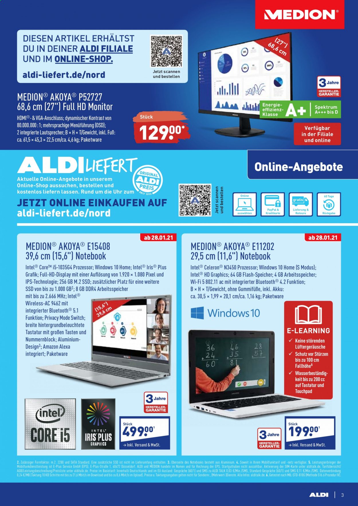 thumbnail - Prospekte ALDI Nord - Produkte in Aktion - Medion, Full HD TV, Medion Akoya, HD Graphics, Tastatur, Monitor, Lautsprecher, Spektrum. Seite 3.