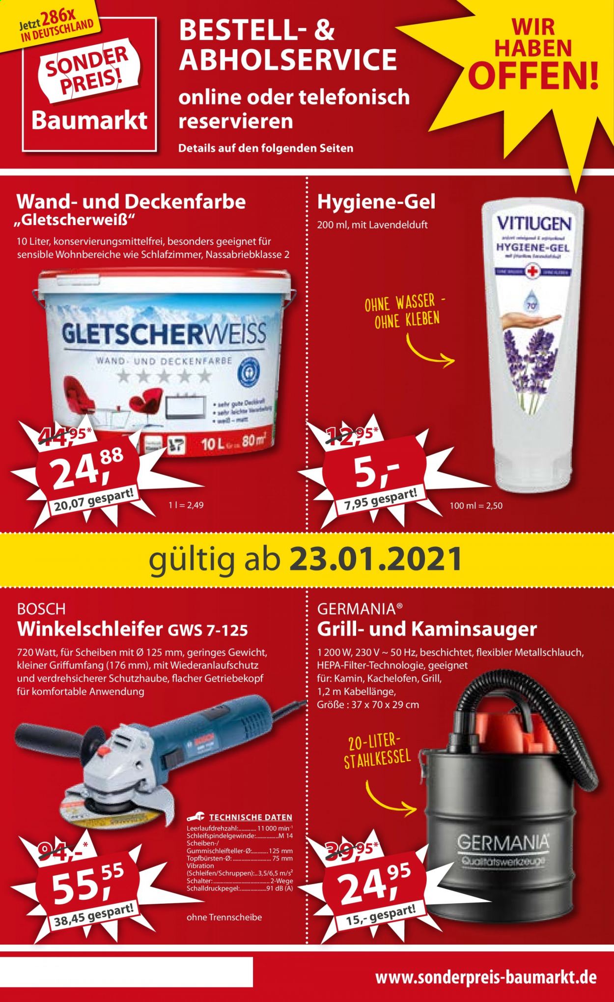 thumbnail - Prospekte Sonderpreis-Baumarkt - 23.01.2021 - 29.01.2021 - Produkte in Aktion - Bosch, Kamin, Grill. Seite 1.