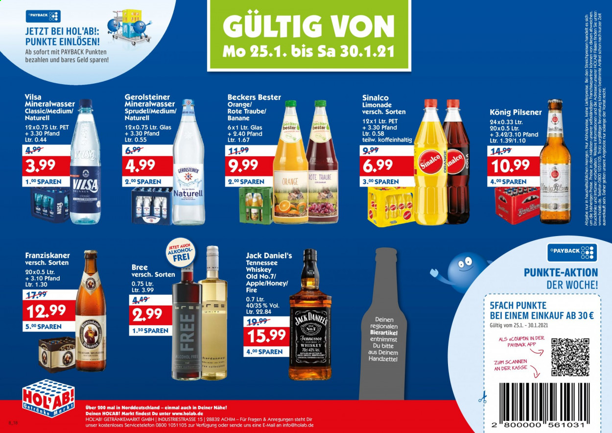 Hol'ab! Getränkemarkt Prospekte  - 25.01.2021 - 30.01.2021. Seite 1