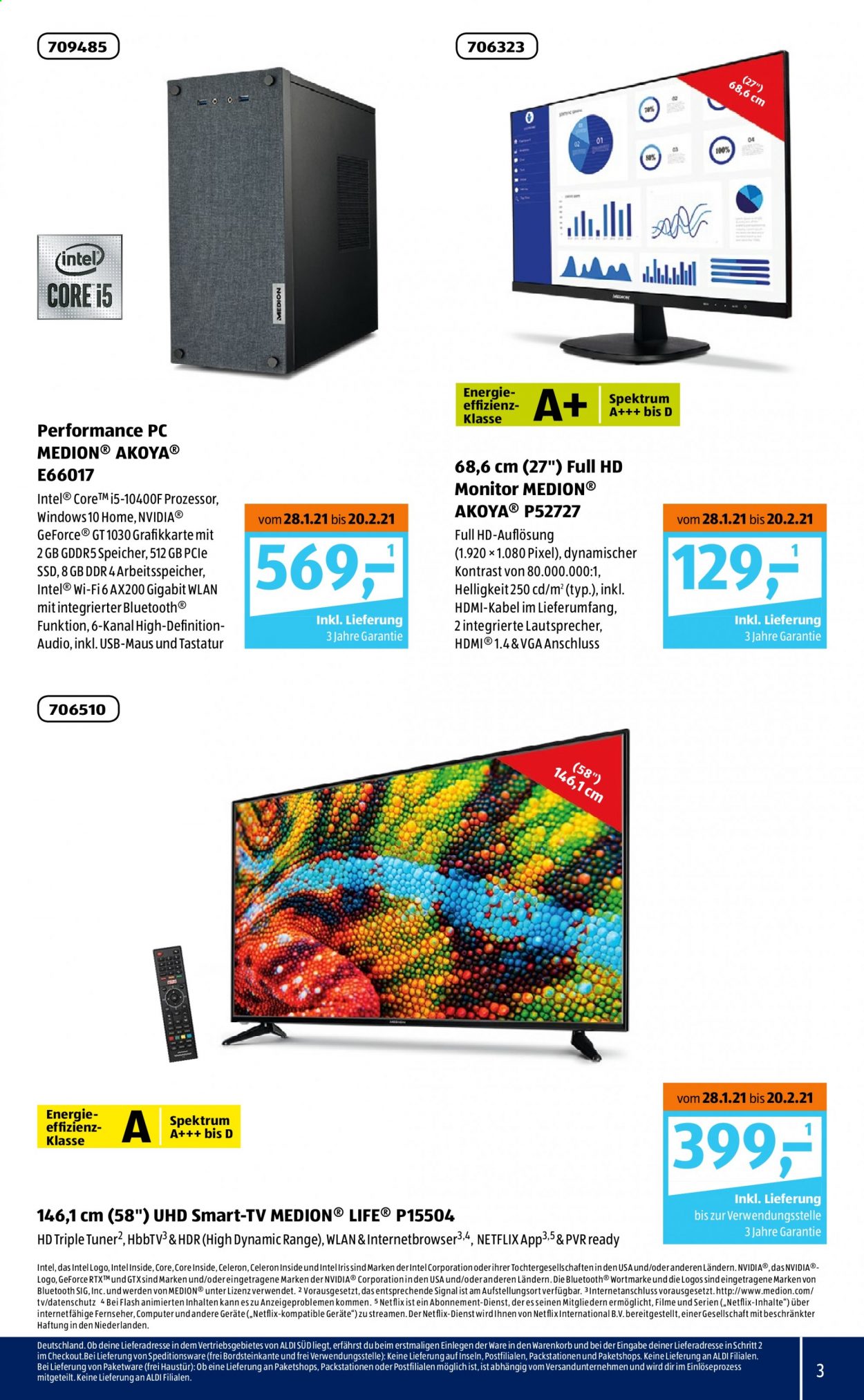 thumbnail - Prospekte ALDI SÜD - Produkte in Aktion - Medion, Full HD TV, Signal, Tastatur, Maus, Monitor, Lautsprecher, Spektrum. Seite 3.