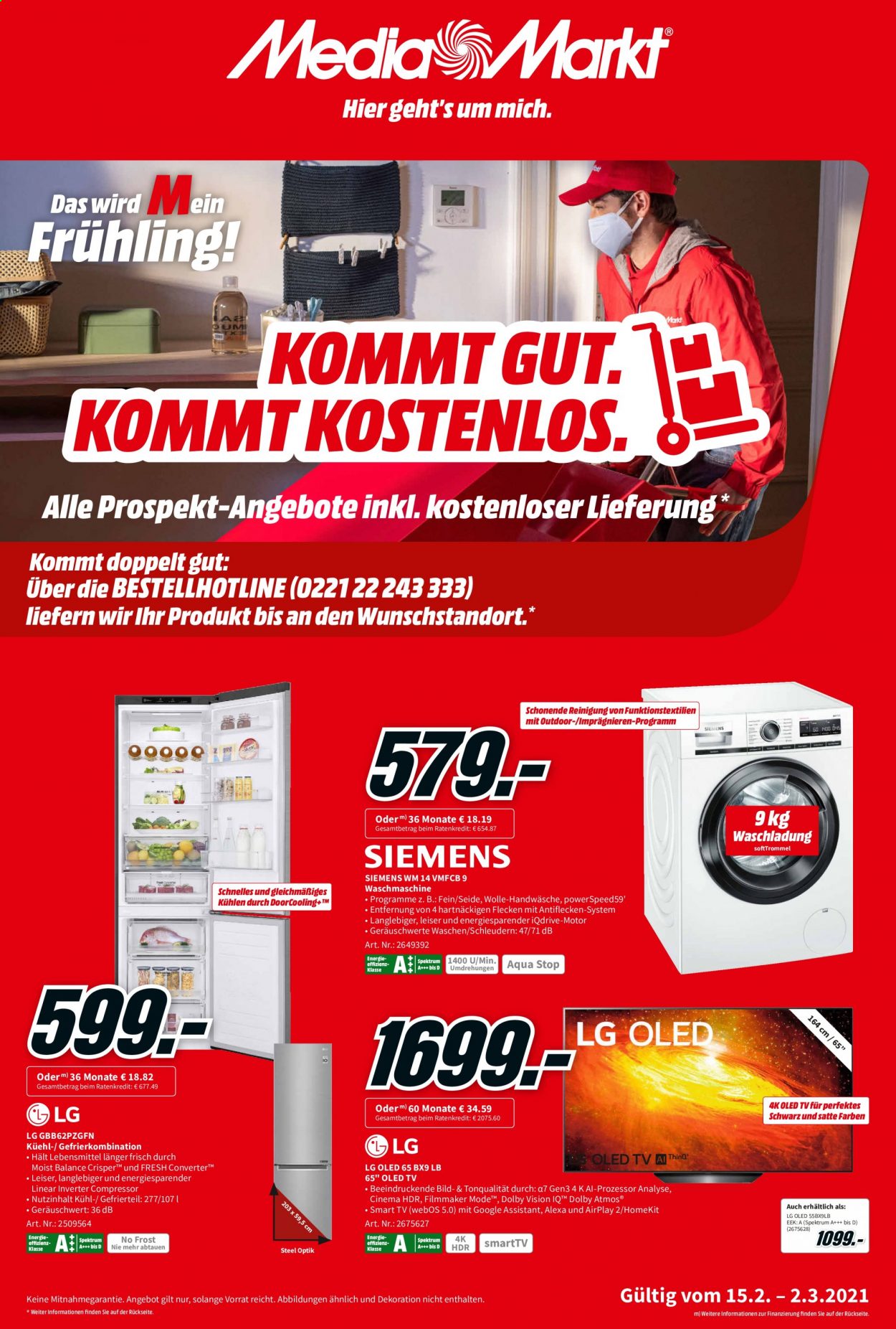 thumbnail - Prospekte MediaMarkt - 15.02.2021 - 2.03.2021 - Produkte in Aktion - LG, Siemens, Oled-TV, Smart TV, Waschmaschine. Seite 1.