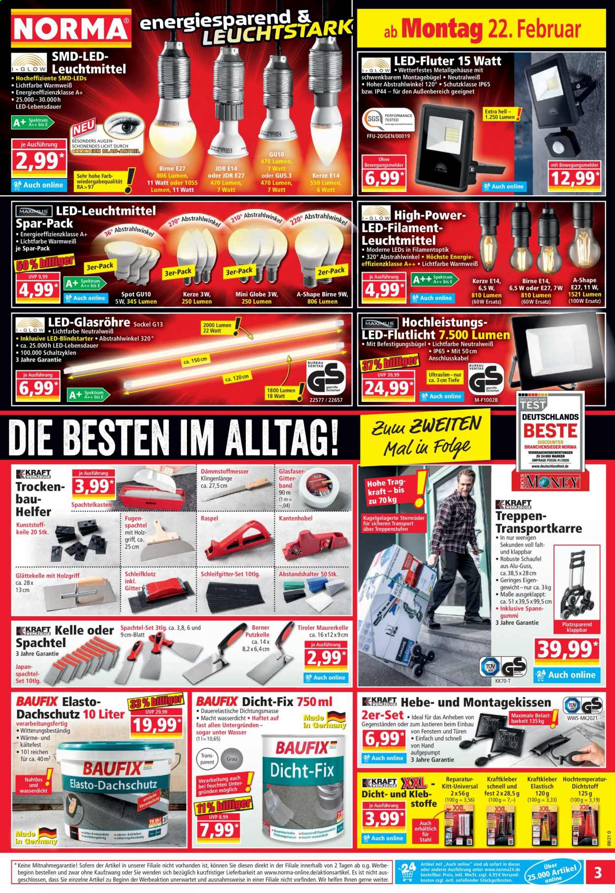 thumbnail - Prospekte Norma - 22.02.2021 - 27.02.2021 - Produkte in Aktion - Birnen, Kerze, LED-Fluter, Spektrum. Seite 3.