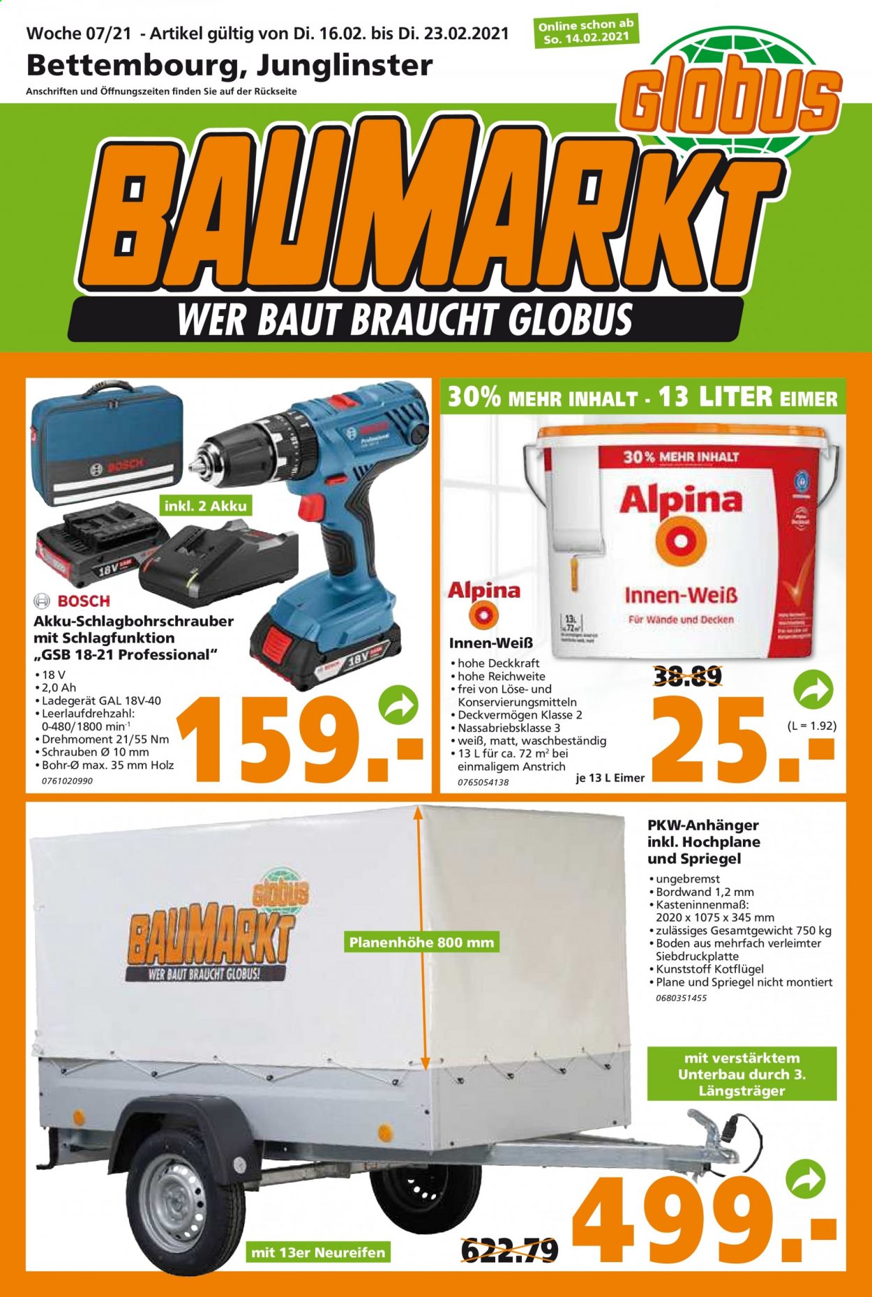 Globus Baumarkt Prospekte  - 16.02.2021 - 23.02.2021. Seite 1