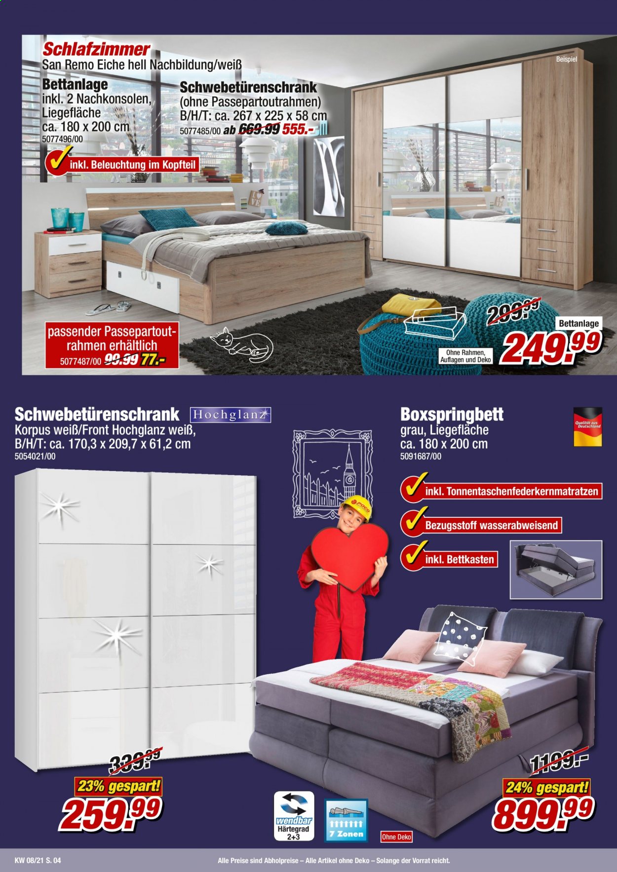 thumbnail - Prospekte Poco - 20.02.2021 - 26.02.2021 - Produkte in Aktion - Boxspringbett, Schwebetürenschrank, Passepartout. Seite 4.