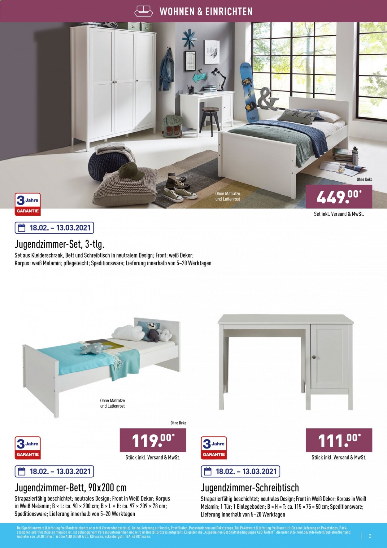 thumbnail - Prospekte ALDI Nord - Produkte in Aktion - Lattenrahmen, Matratze, Kleiderschrank, Bett, Schreibtisch. Seite 3.