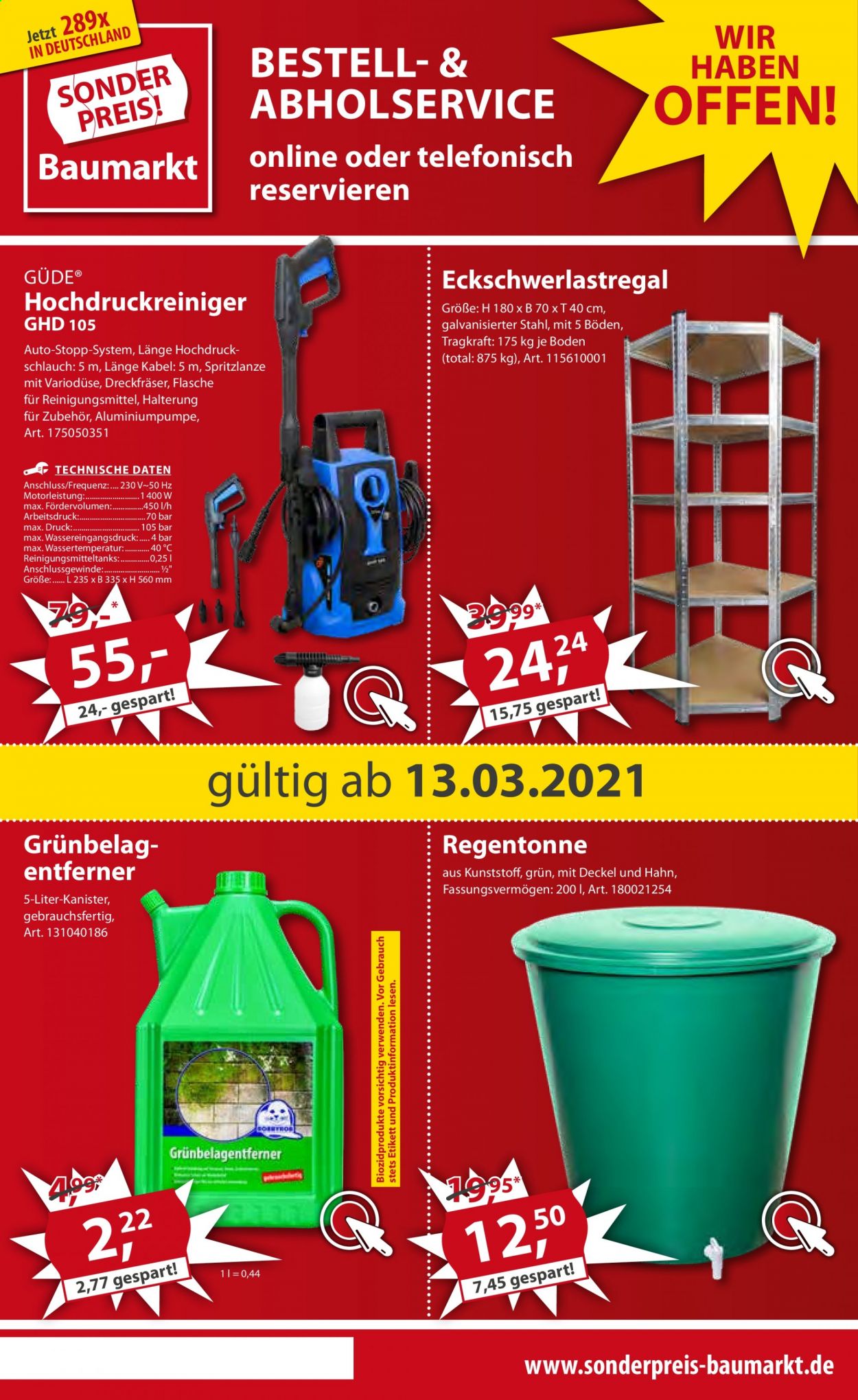 thumbnail - Prospekte Sonderpreis-Baumarkt - 13.03.2021 - 26.03.2021 - Produkte in Aktion - Hochdruckreiniger. Seite 1.
