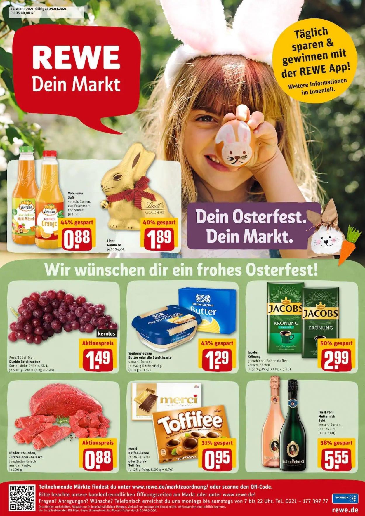 REWE Prospekte  - 29.03.2021 - 3.04.2021. Seite 1