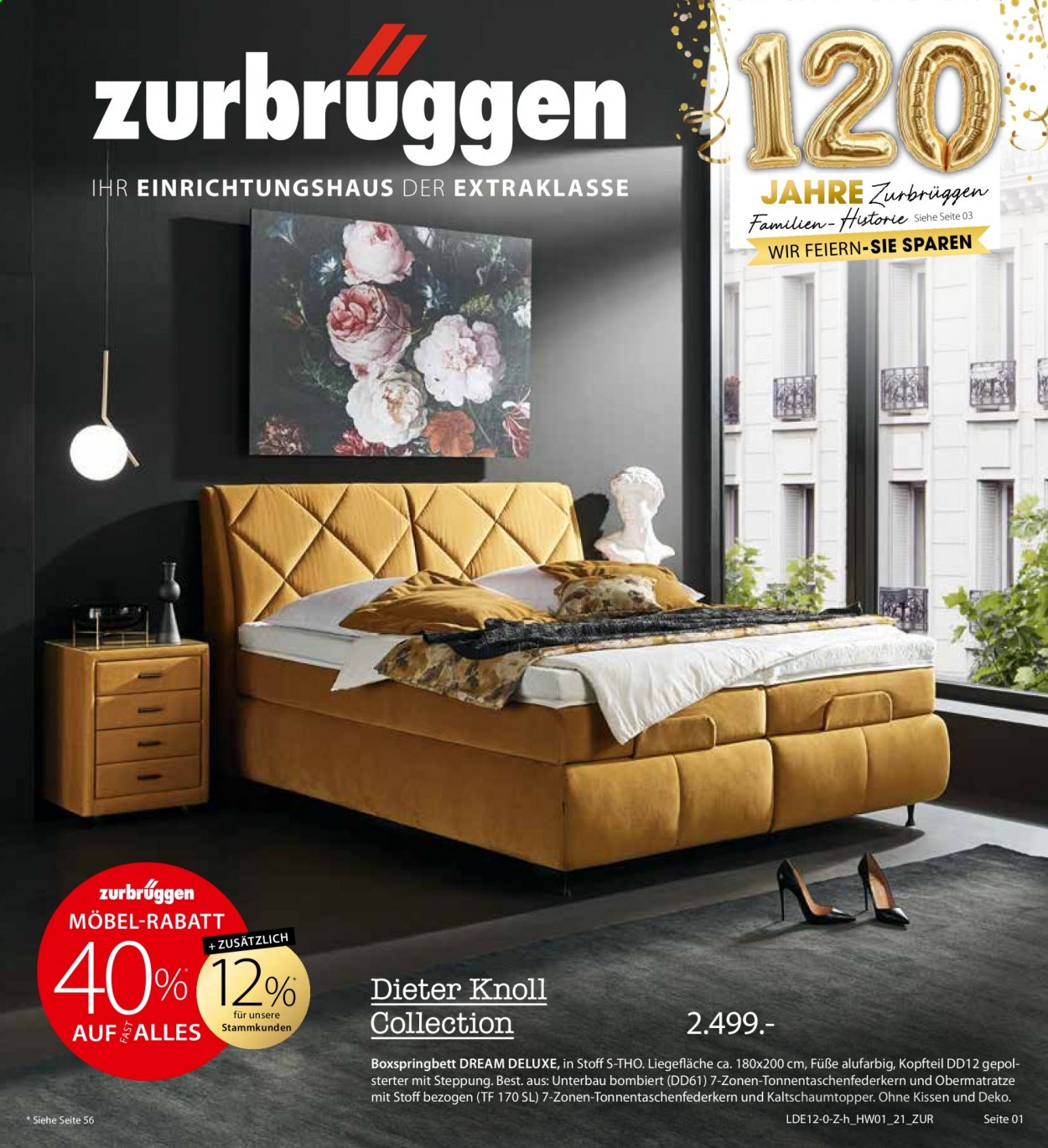 thumbnail - Prospekte Zurbrüggen - 29.03.2021 - 1.05.2021 - Produkte in Aktion - Boxspringbett, Kaltschaumtopper, Kissen. Seite 1.