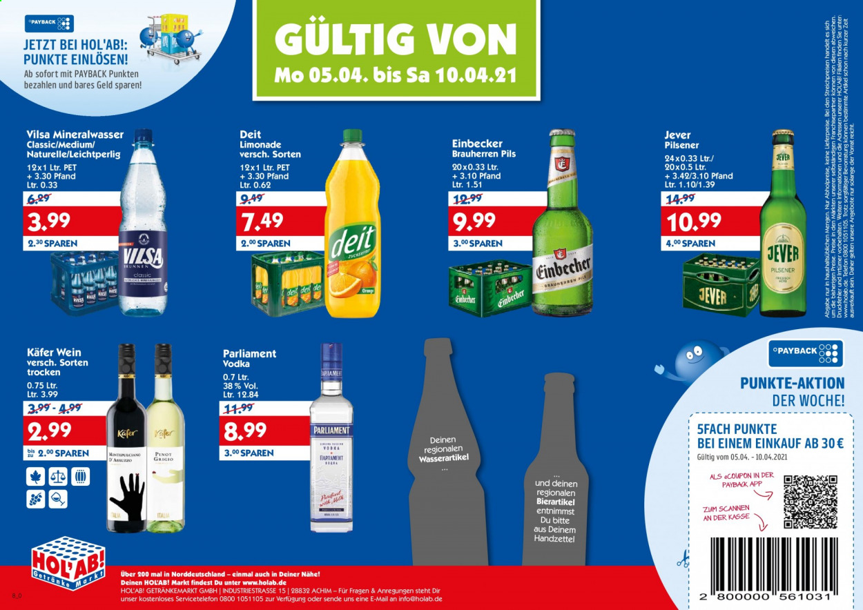 Hol'ab! Getränkemarkt Prospekte  - 5.04.2021 - 10.04.2021. Seite 1
