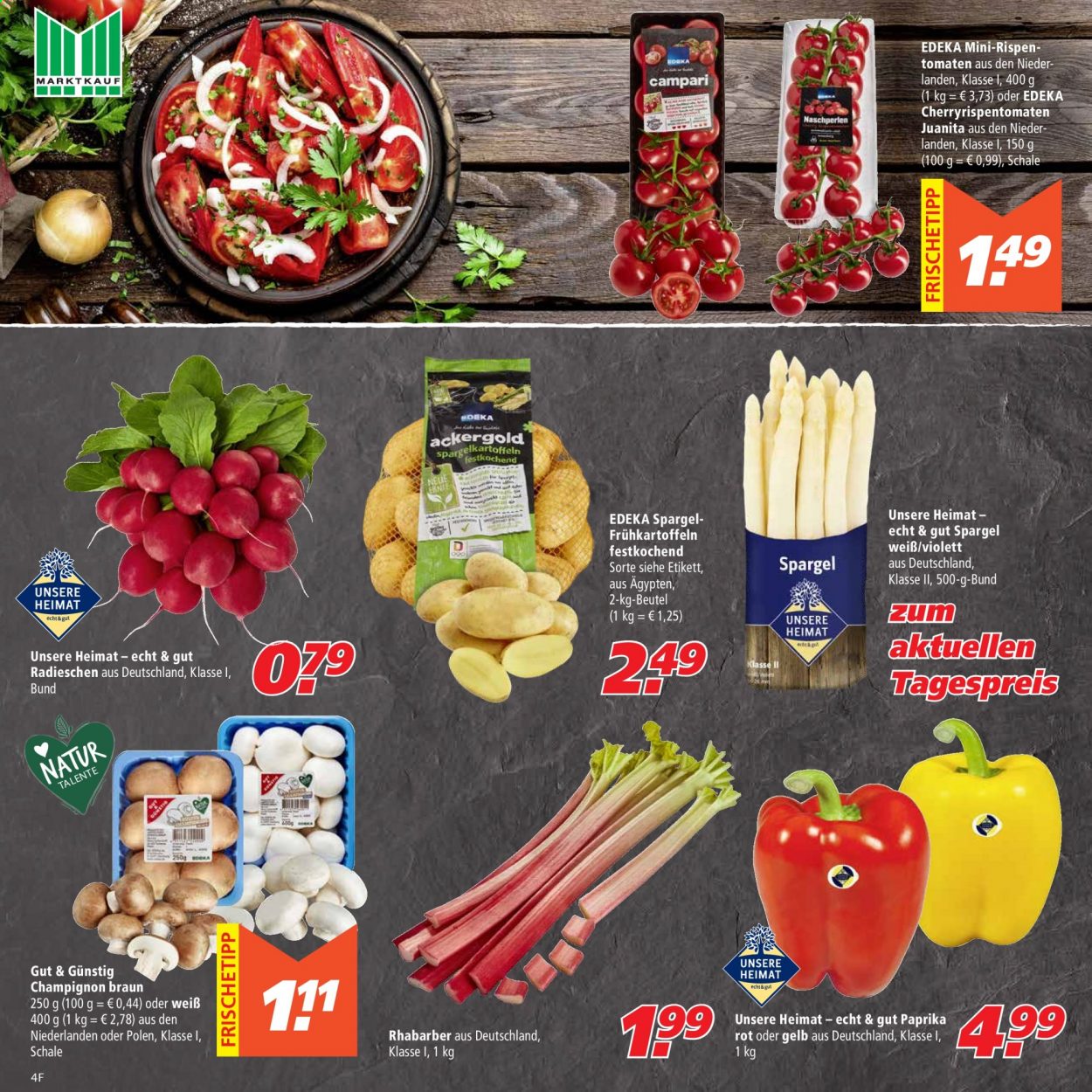 thumbnail - Prospekte Marktkauf - 12.04.2021 - 17.04.2021 - Produkte in Aktion - Paprika, Tomaten, Radieschen, Spargel, Schale, Braun. Seite 4.