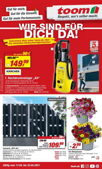Prospekte toom Baumarkt - 17.4.2021 - 23.4.2021.