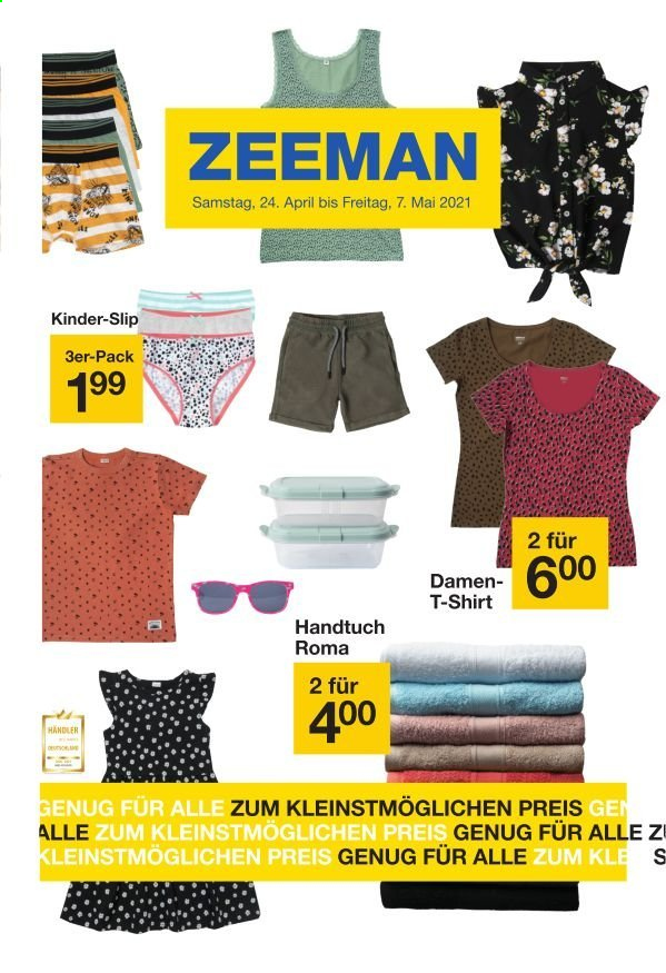 thumbnail - Prospekte Zeeman - 24.04.2021 - 7.05.2021 - Produkte in Aktion - Handtuch, Shirt, Slip. Seite 1.