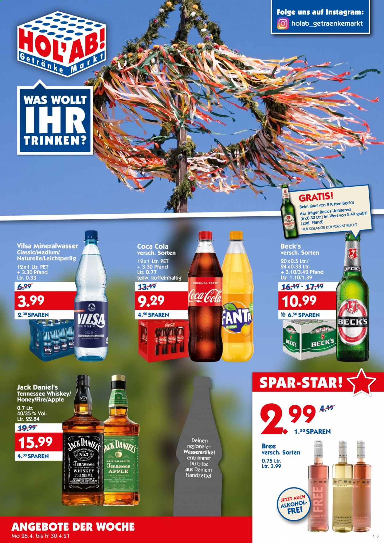 Hol'ab! Getränkemarkt Prospekte  - 26.04.2021 - 30.04.2021. Seite 1