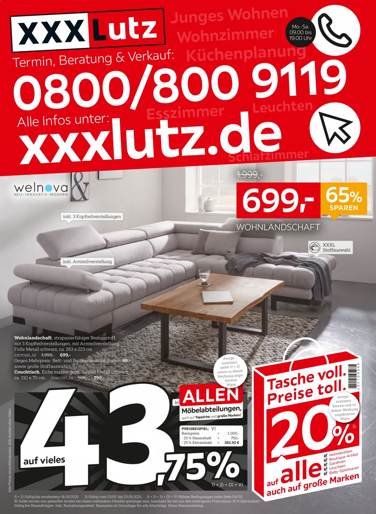 thumbnail - Prospekte XXXLutz - Produkte in Aktion - Wohnlandschaft, Couchtisch, Bett. Seite 1.
