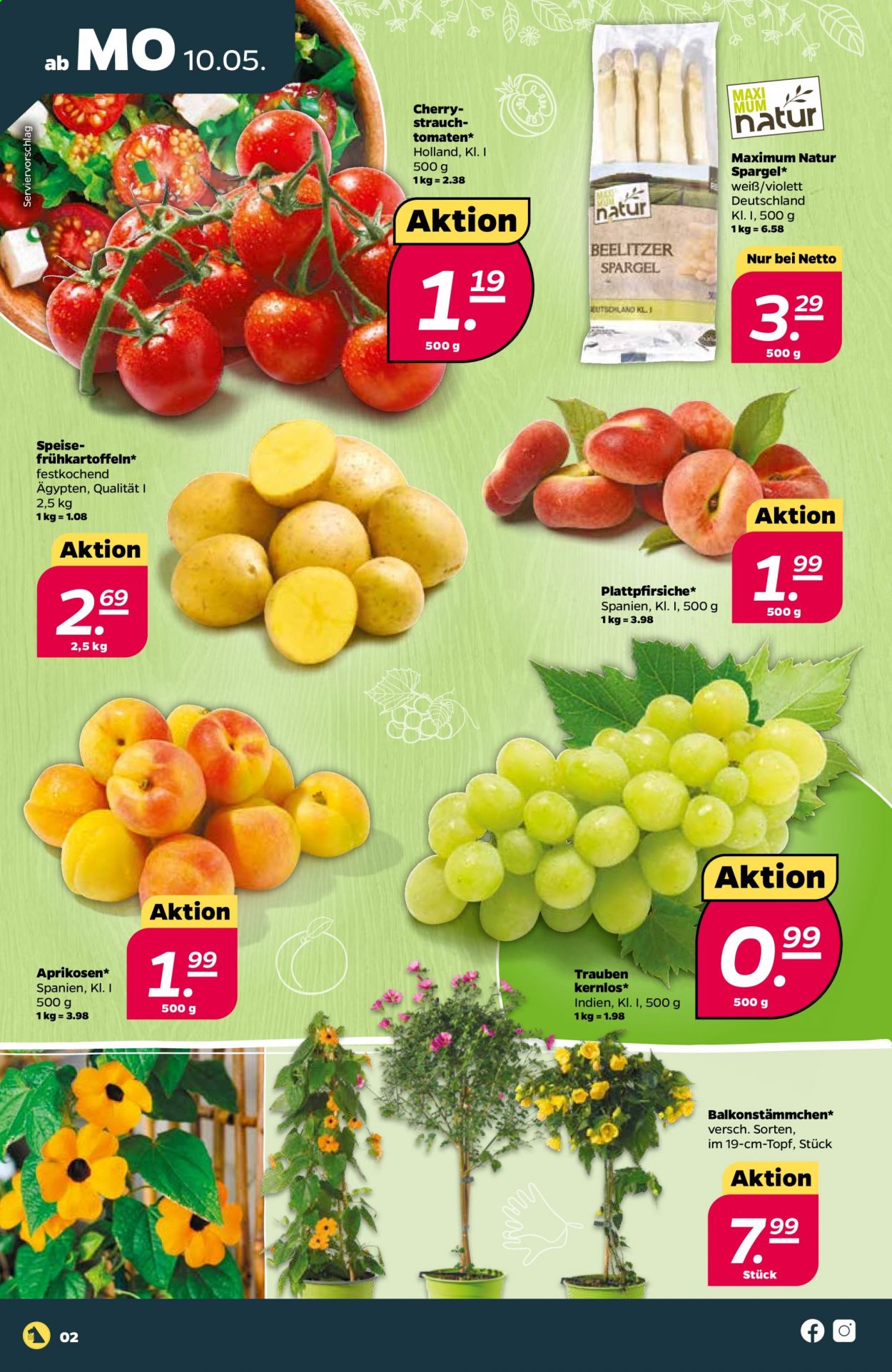 thumbnail - Prospekte Netto - 10.05.2021 - 15.05.2021 - Produkte in Aktion - Tomaten, Spargel, Trauben, Aprikosen, Plattpfirsiche, Topf. Seite 2.
