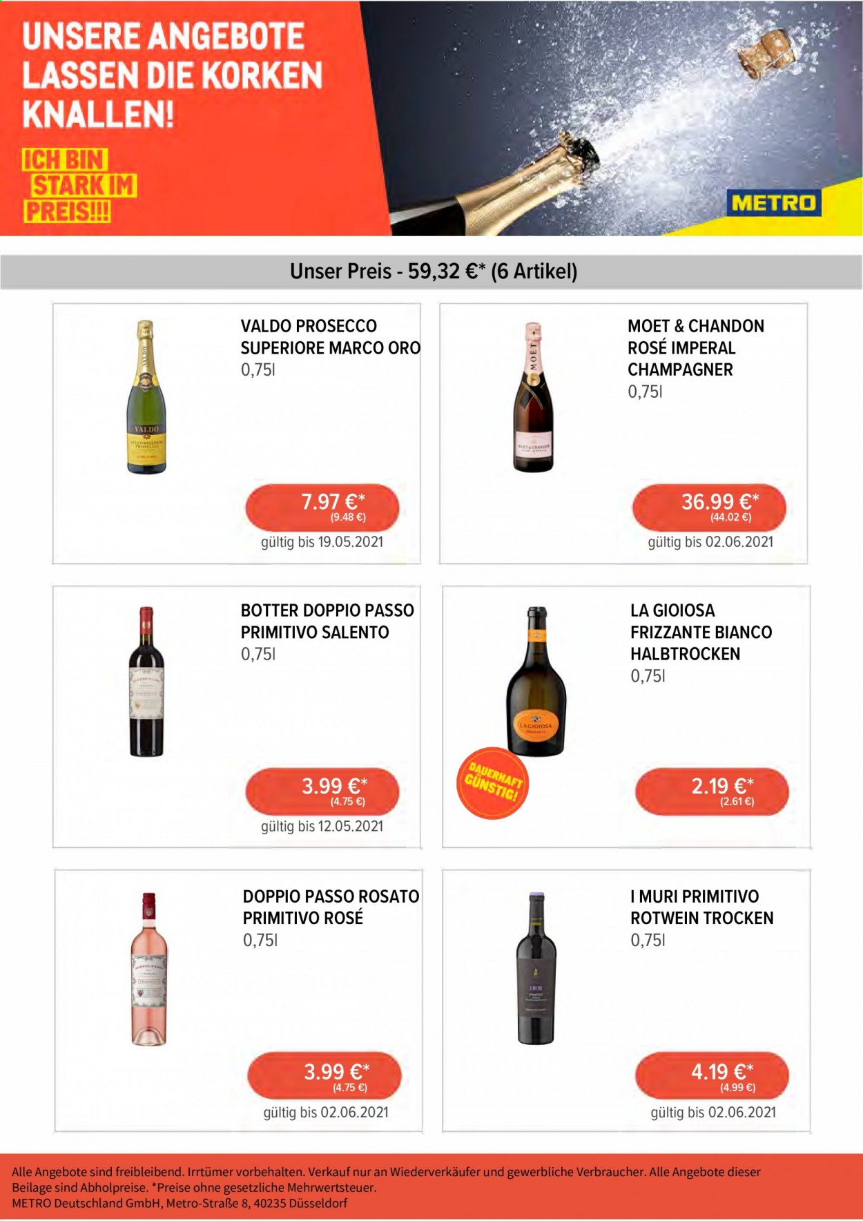 thumbnail - Prospekte Metro - 7.05.2021 - 19.05.2021 - Produkte in Aktion - Condimento Bianco, Rotwein, Primitivo, Champagne, Prosecco, Doppio Passo. Seite 5.