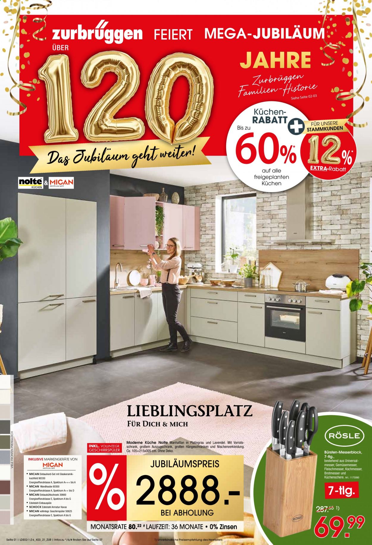 thumbnail - Prospekte Zurbrüggen - 17.05.2021 - 19.06.2021 - Produkte in Aktion - Schrank, Messer, Messerblock, Küchen, Lavendel. Seite 1.