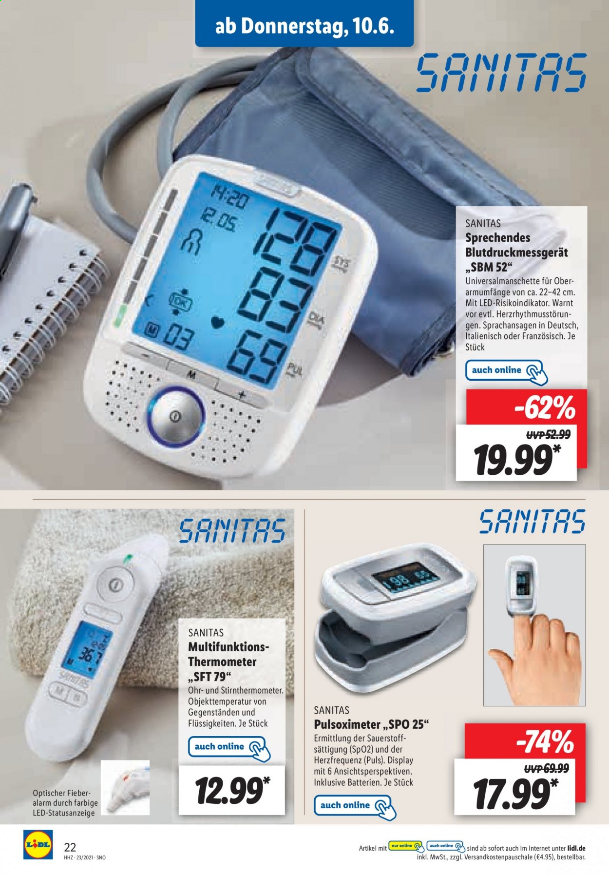 thumbnail - Prospekte Lidl - 7.06.2021 - 12.06.2021 - Produkte in Aktion - Blutdruckmessgerät, Fieberthermometer, Thermometer. Seite 22.