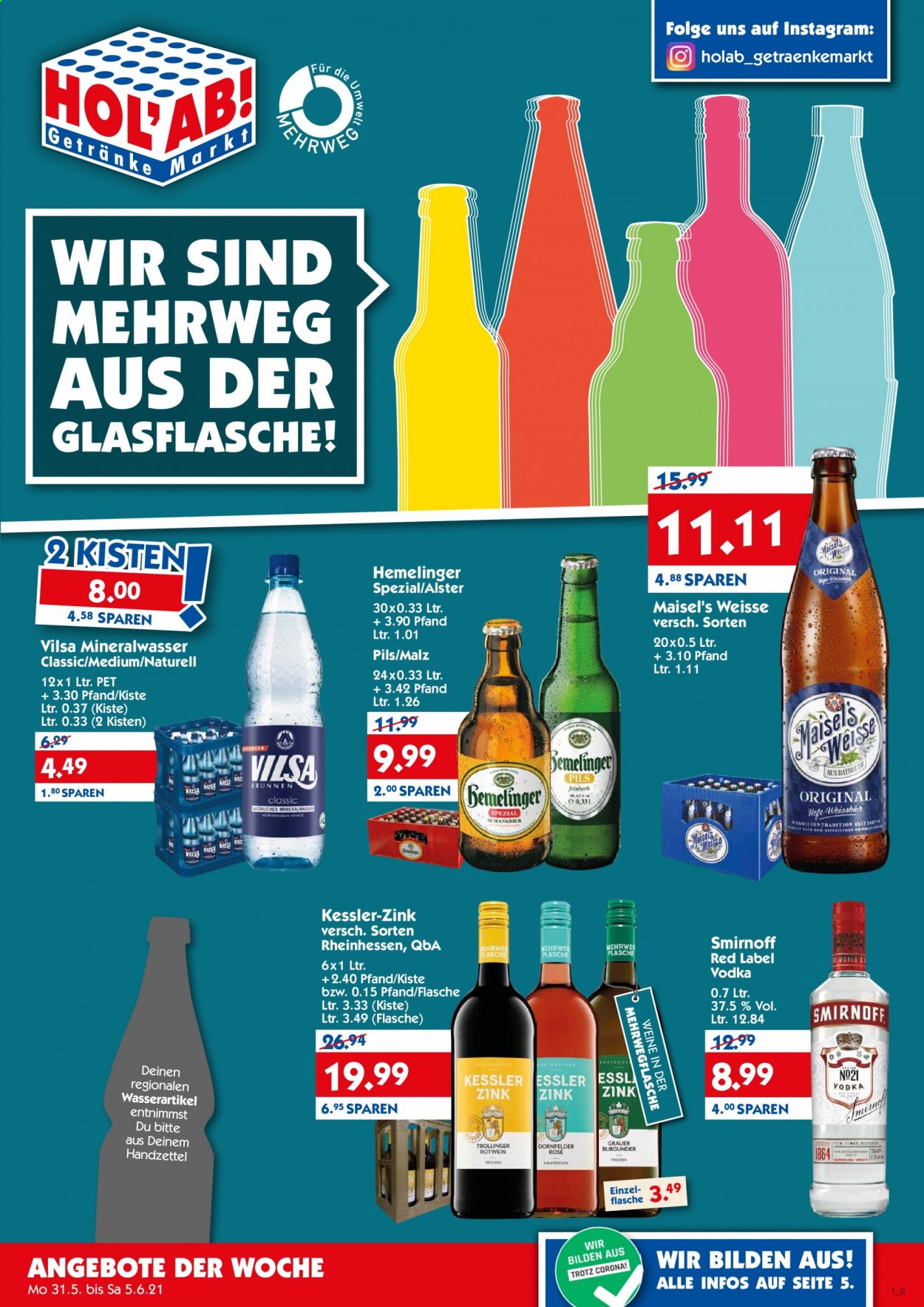 Hol'ab! Getränkemarkt Prospekte  - 31.05.2021 - 5.06.2021. Seite 1