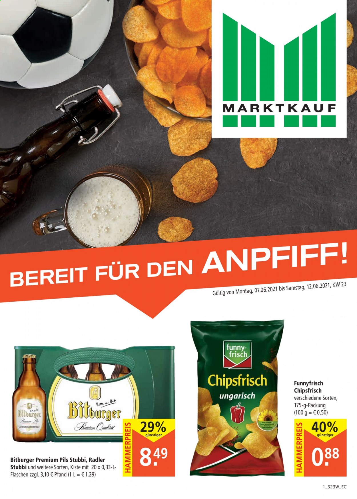 thumbnail - Prospekte Marktkauf - 7.06.2021 - 12.06.2021 - Produkte in Aktion - Bitburger, Bier, Radler, Chips, Chipsfrisch. Seite 1.