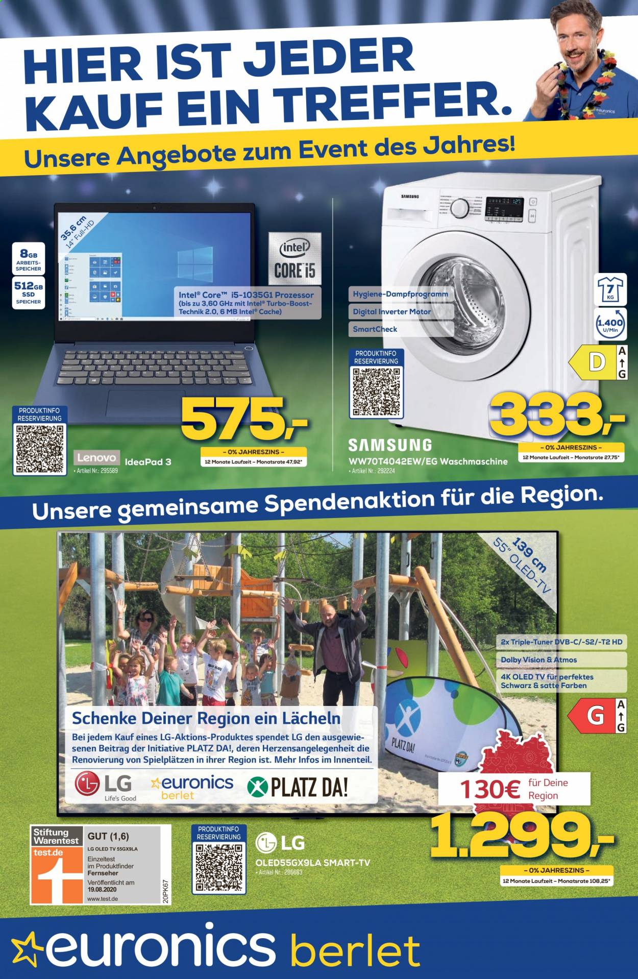 thumbnail - Prospekte Euronics - 19.06.2021 - 25.06.2021 - Produkte in Aktion - LG, Samsung, Oled-TV, Lenovo, SSD-Speicher, Waschmaschine. Seite 1.
