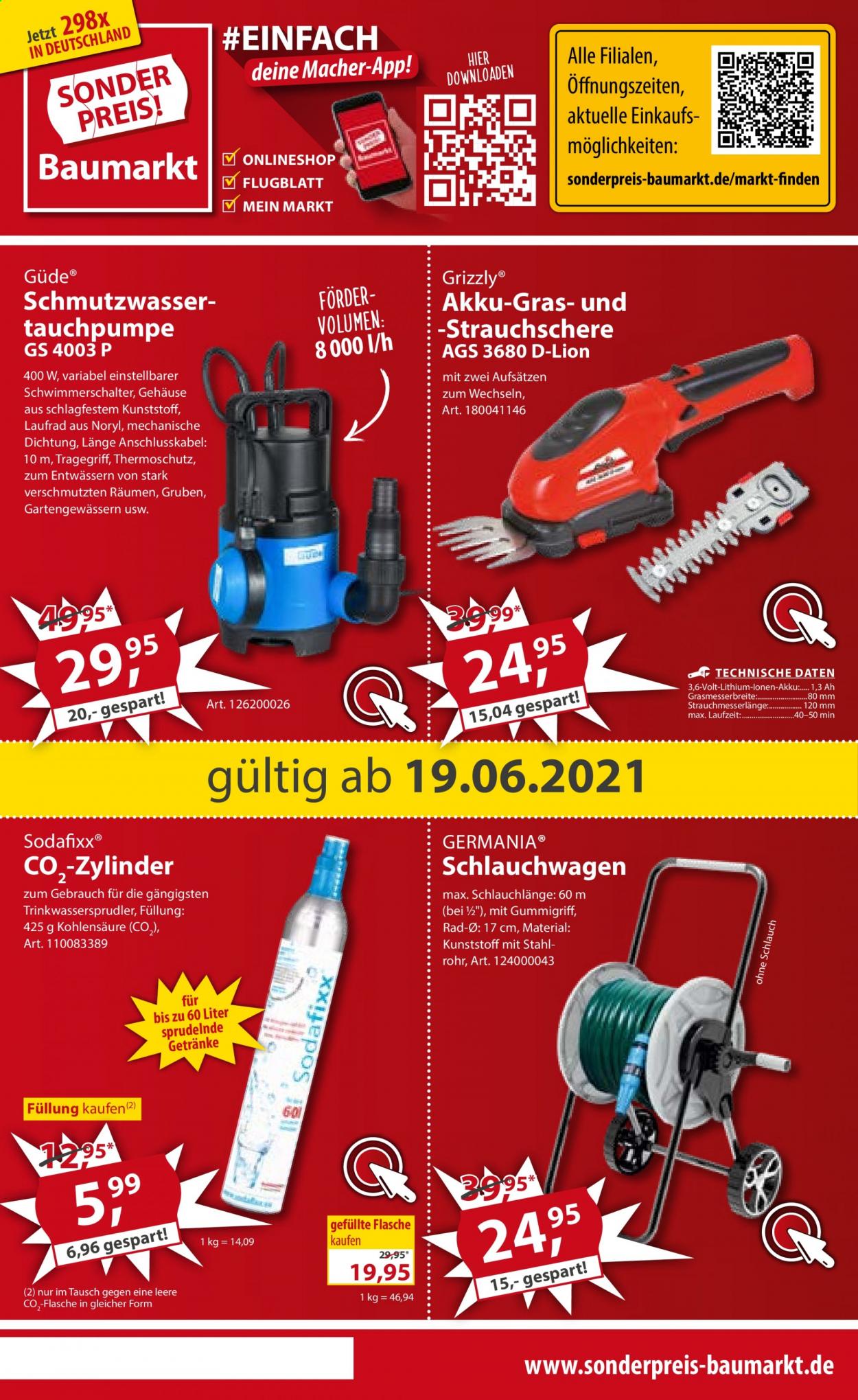 thumbnail - Prospekte Sonderpreis-Baumarkt - 19.06.2021 - 25.06.2021 - Produkte in Aktion - Strauchschere, Schlauchwagen. Seite 1.