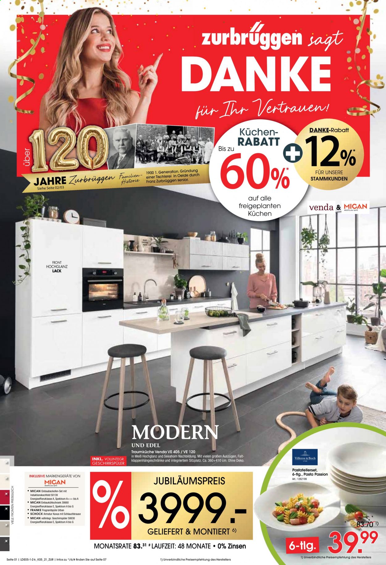 thumbnail - Prospekte Zurbrüggen - 3.07.2021 - 30.07.2021 - Produkte in Aktion - Küchen. Seite 1.