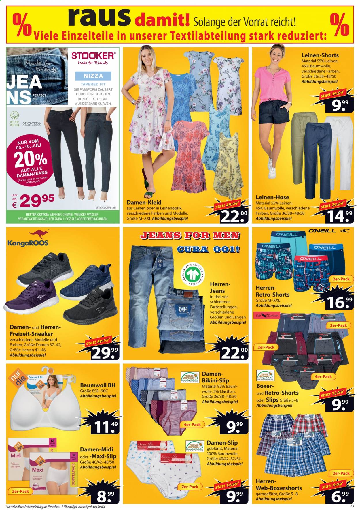 thumbnail - Prospekte famila - 5.07.2021 - 10.07.2021 - Produkte in Aktion - Sneakers, Jeans, Hose, Shorts, Kleid, Slip. Seite 23.