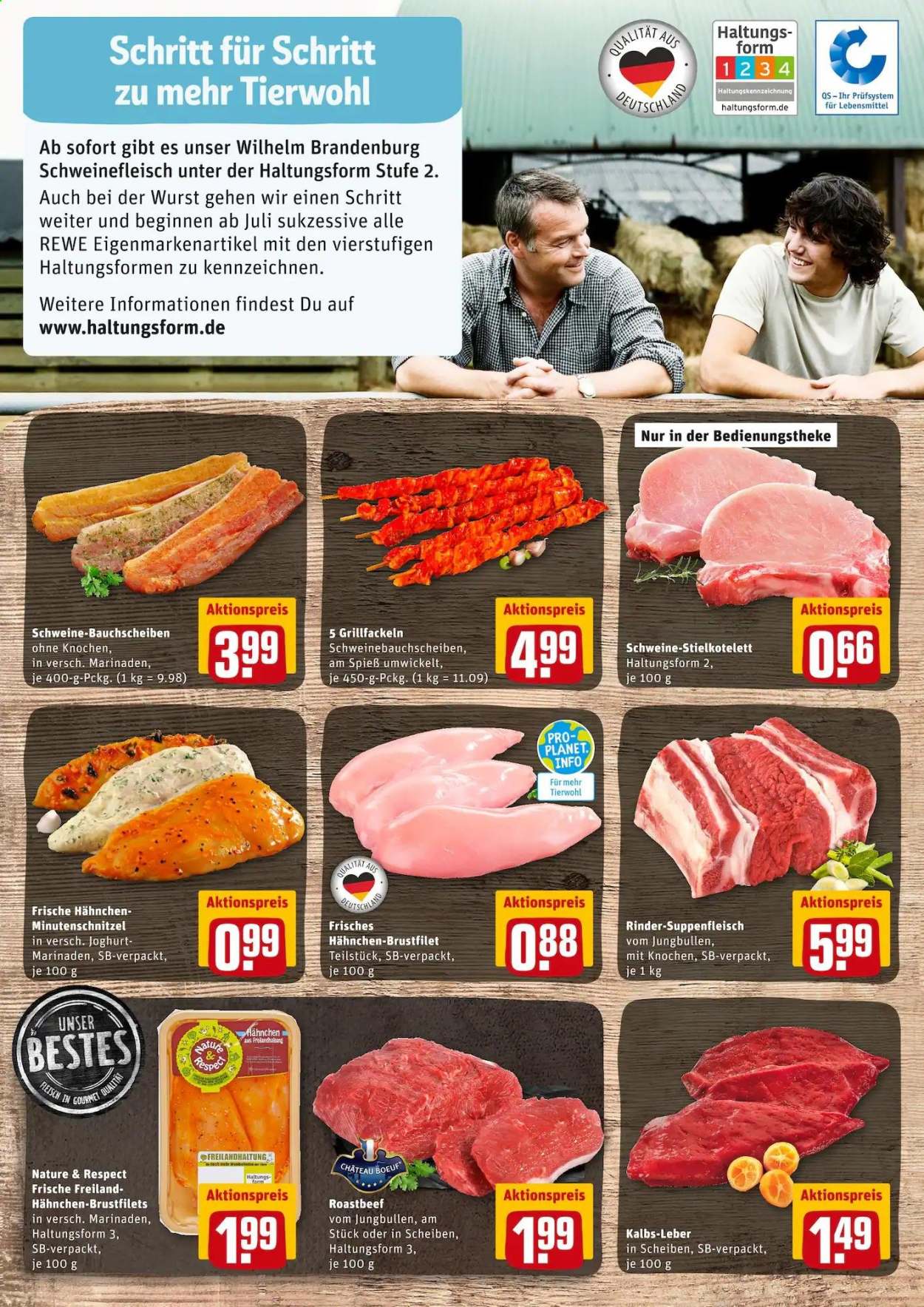 thumbnail - Prospekte REWE - 5.07.2021 - 10.07.2021 - Produkte in Aktion - Schnitzel, Hähnchenbrustfilet, Brustfilet, Rindfleisch, Roastbeef, Suppenfleisch, Schweinehackfleisch, Schweinebauch, Schweinefleisch, Wurst, Joghurt. Seite 6.