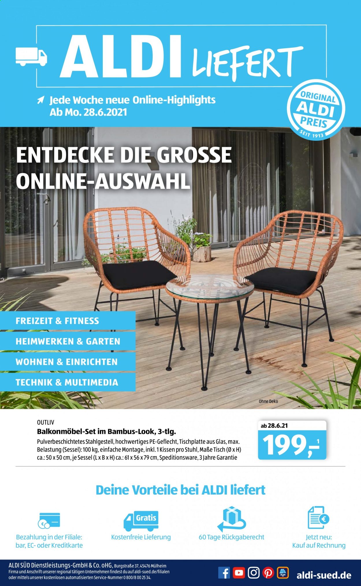 thumbnail - Prospekte ALDI SÜD - Produkte in Aktion - Tisch, Stuhl, Kissen, Sessel. Seite 1.