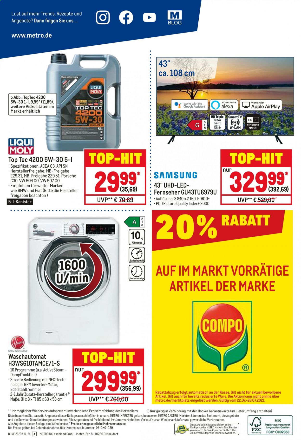 thumbnail - Prospekte Metro - 22.07.2021 - 28.07.2021 - Produkte in Aktion - Samsung, Apple, Waschmaschine. Seite 20.
