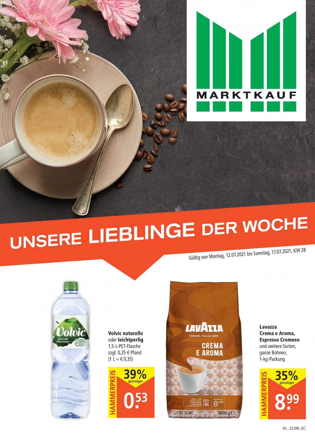 thumbnail - Prospekte Marktkauf - 12.07.2021 - 17.07.2021 - Produkte in Aktion - Volvic, Kaffee, Caffè Crema, Espresso, Lavazza. Seite 1.
