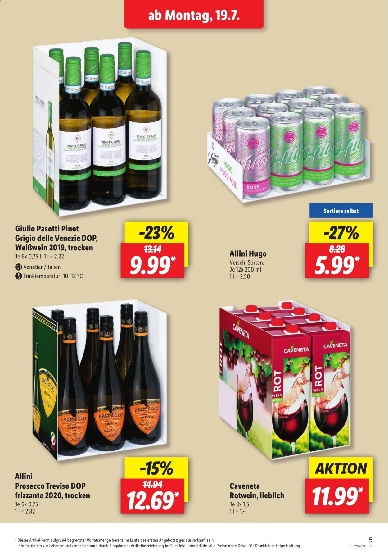 thumbnail - Prospekte Lidl - 19.07.2021 - 24.07.2021 - Produkte in Aktion - Alkohol, Wein, Rotwein, Weißwein, Prosecco, Frizzante, Grauburgunder. Seite 5.