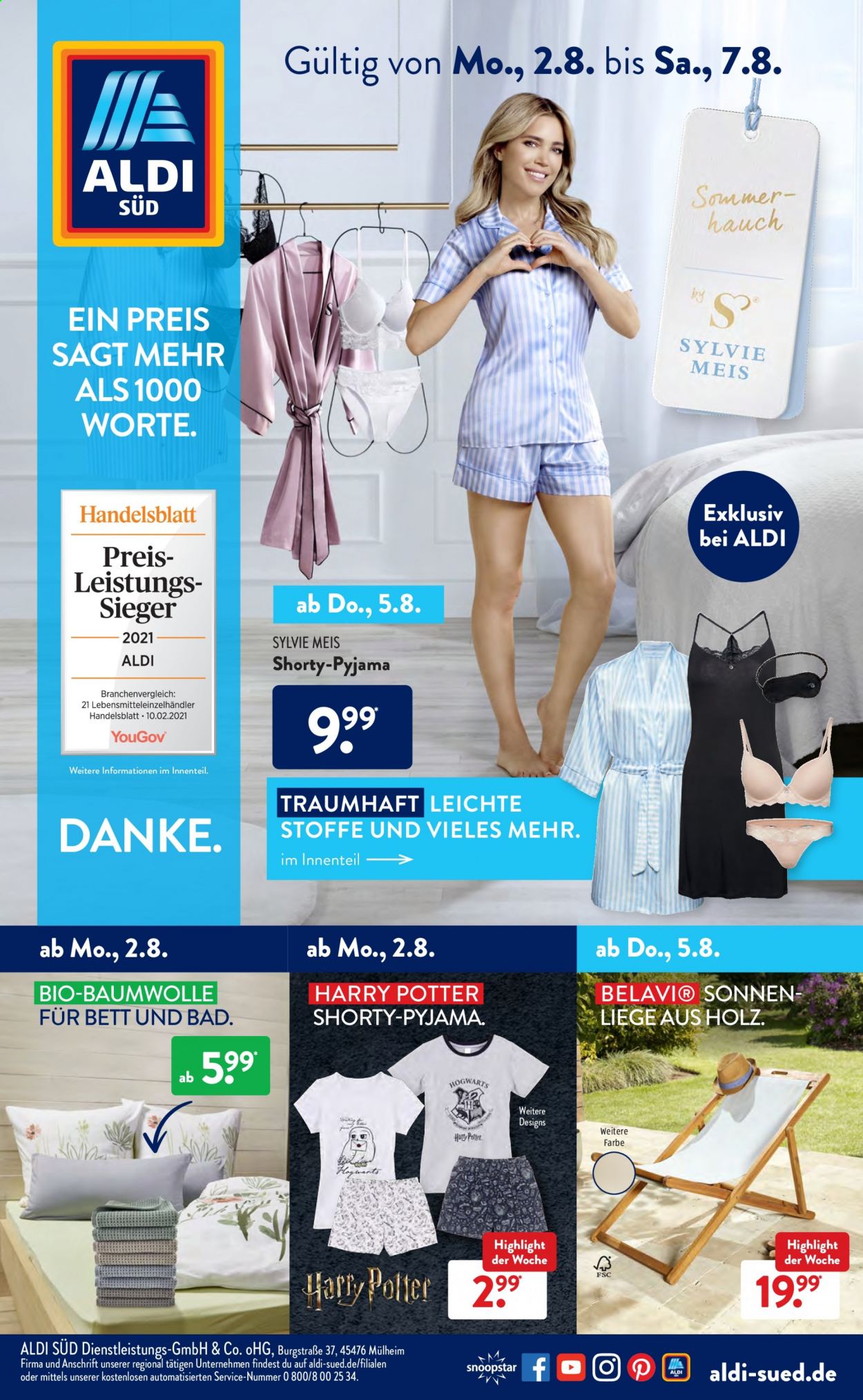 thumbnail - Prospekte ALDI SÜD - 2.08.2021 - 7.08.2021 - Produkte in Aktion - Bett, Liege, Pyjama, Shorty. Seite 1.