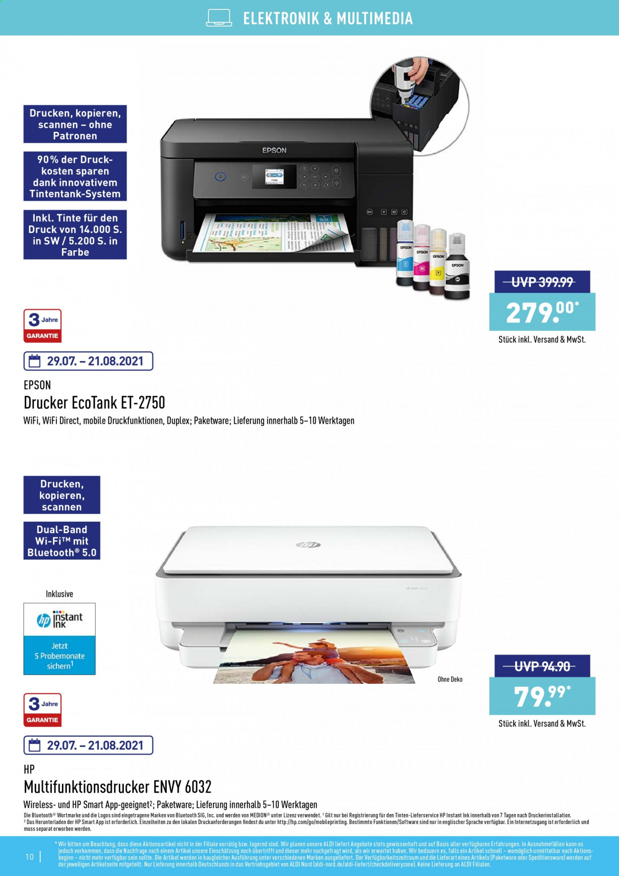 thumbnail - Prospekte ALDI Nord - Produkte in Aktion - Medion, HP, Epson, Multifunktionsdrucker. Seite 10.