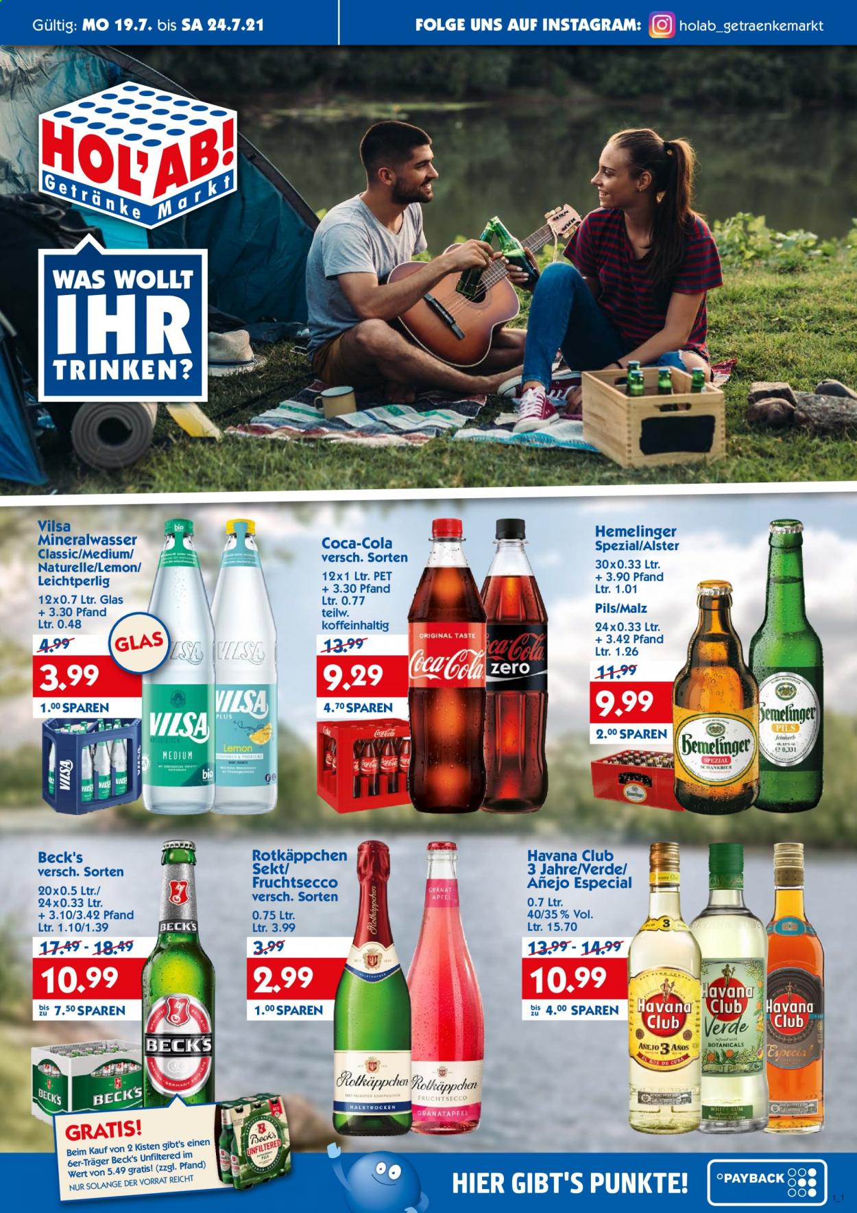 Hol'ab! Getränkemarkt Prospekte  - 19.07.2021 - 24.07.2021. Seite 1