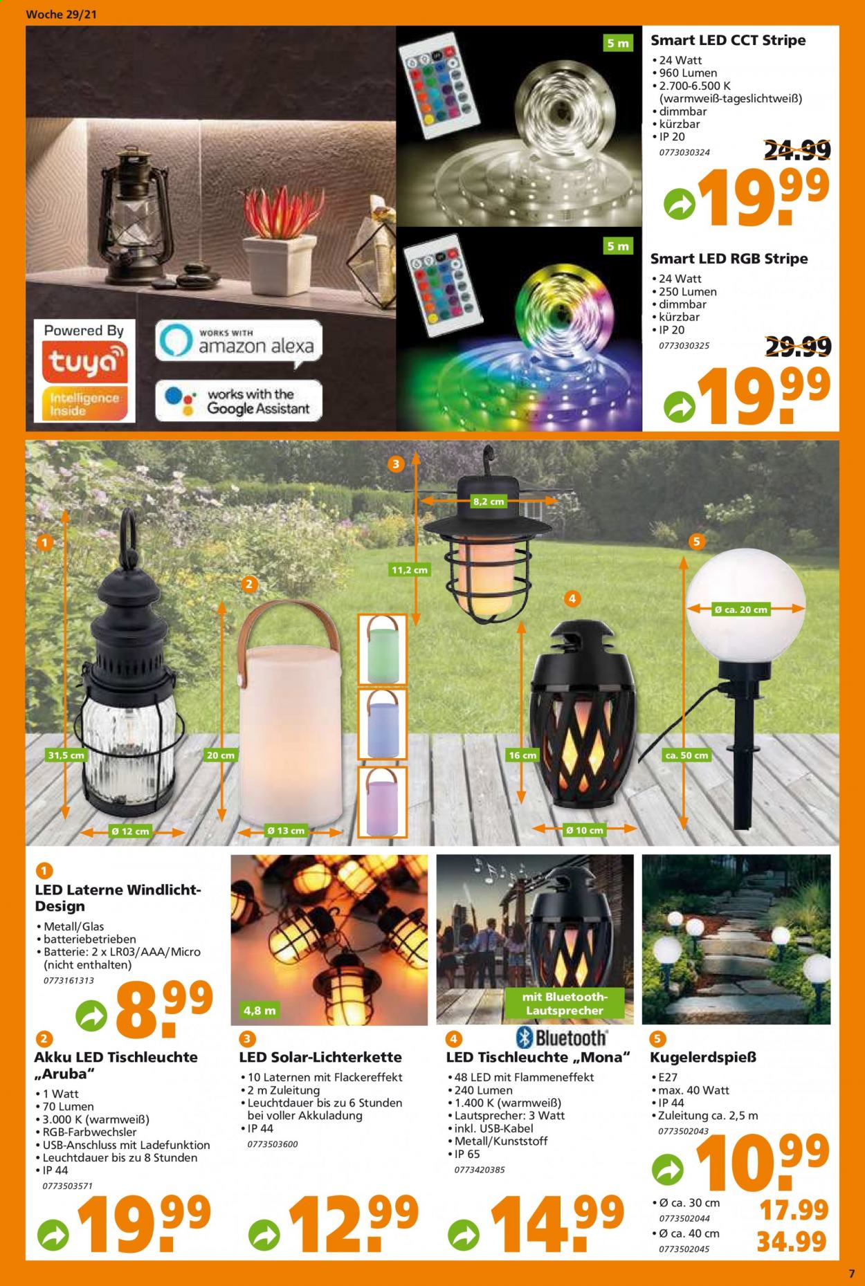thumbnail - Prospekte Globus Baumarkt - 19.07.2021 - 24.07.2021 - Produkte in Aktion - Lichterkette, Tischlampe, Laterne, LED Tischleuchte. Seite 7.