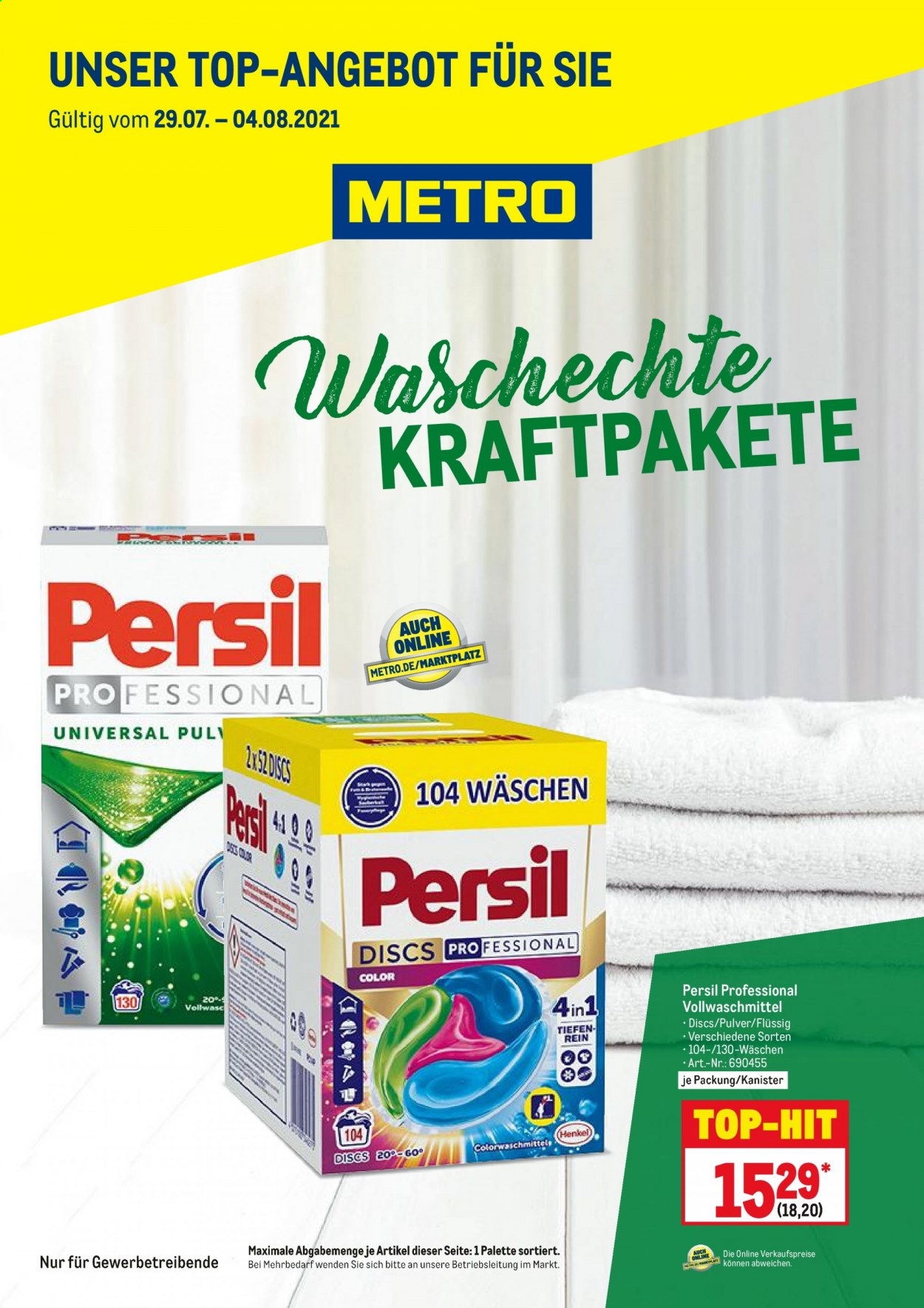 thumbnail - Prospekte Metro - 29.07.2021 - 4.08.2021 - Produkte in Aktion - Waschpulver, Vollwaschmittel, Persil. Seite 1.