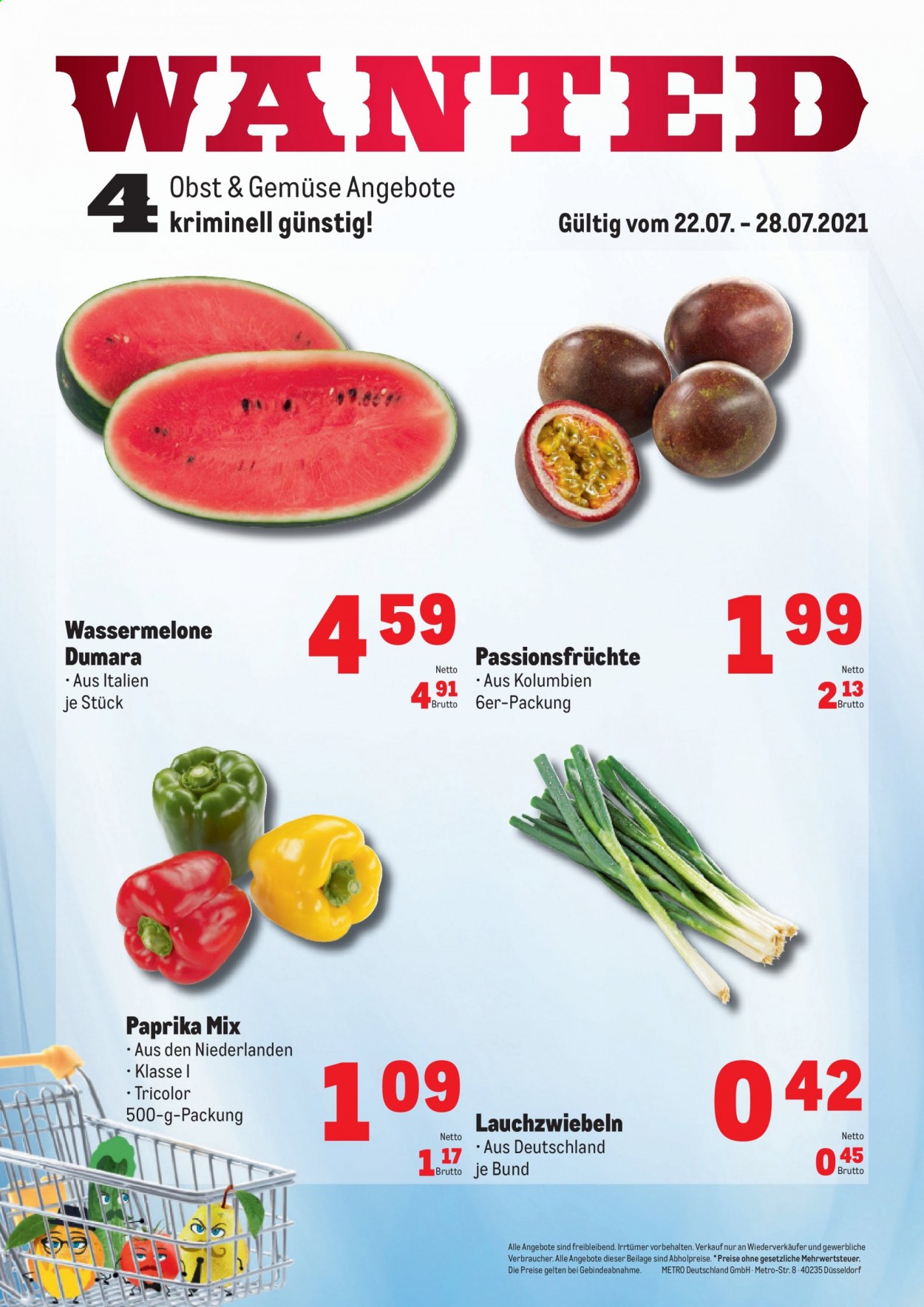thumbnail - Prospekte Metro - 22.07.2021 - 28.07.2021 - Produkte in Aktion - Paprika, Lauchzwiebel, Wassermelone, Passionsfrucht. Seite 1.