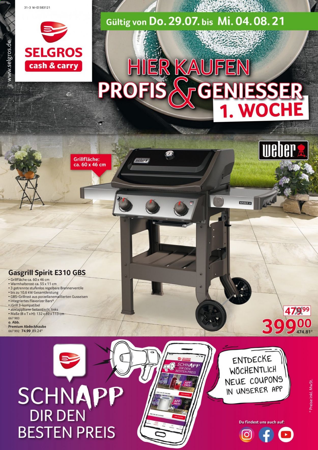 thumbnail - Prospekte Selgros - 29.07.2021 - 4.08.2021 - Produkte in Aktion - Weber, Gasgrill. Seite 1.