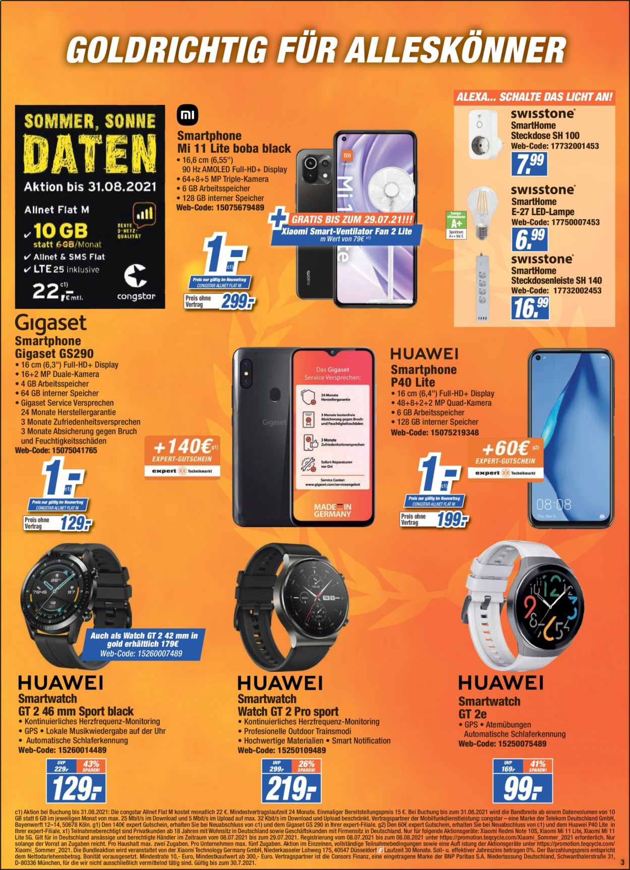 thumbnail - Prospekte Expert - 24.07.2021 - 30.07.2021 - Produkte in Aktion - Gigaset, Huawei, Smartphone, Huawei P40, Huawei P40 Lite, Smartwatch, Kamera, GPS, Ventilator. Seite 3.