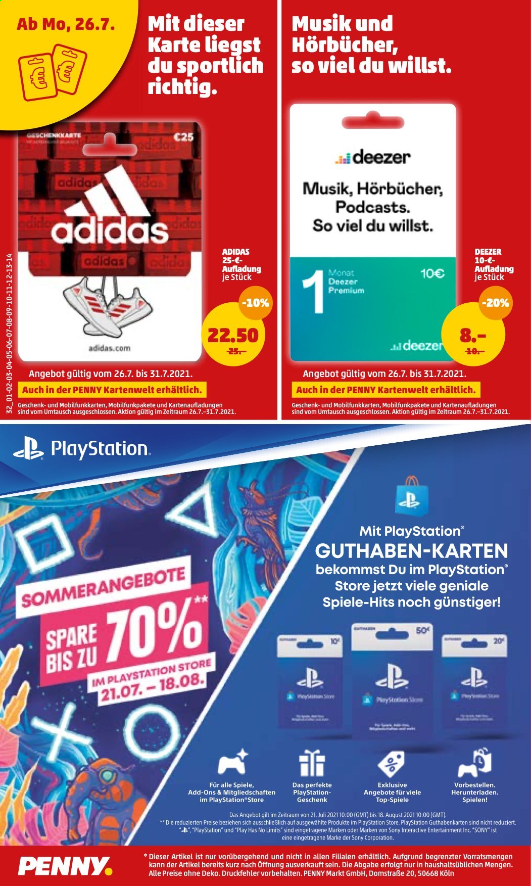 thumbnail - Prospekte Penny - 26.07.2021 - 31.07.2021 - Produkte in Aktion - Adidas, Sony, PlayStation. Seite 32.