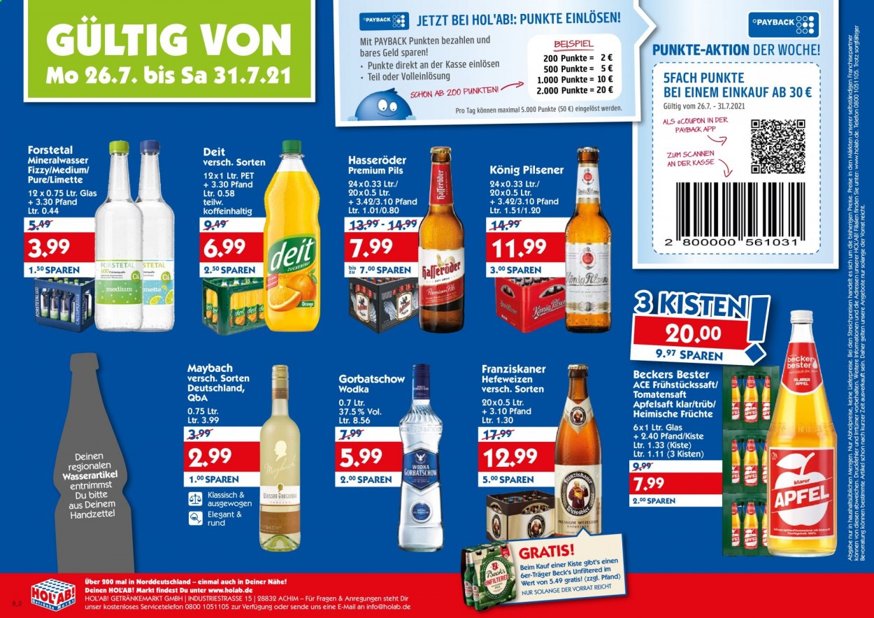 Hol'ab! Getränkemarkt Prospekte  - 26.07.2021 - 31.07.2021. Seite 1